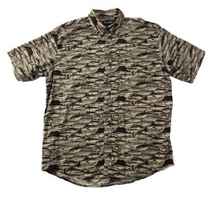 Reel Legends Shirt Men's Large Tan Brown Fish Button Down Short Sleeve Fisherman